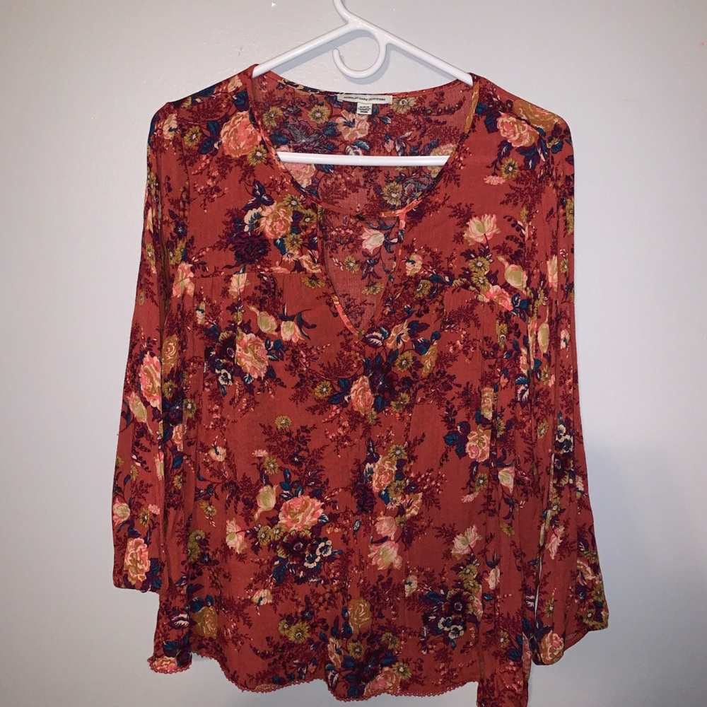 American Eagle- Orange & Ruby Blouse